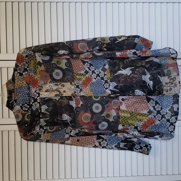 Desigual Dark Floral Abstract Print Sheer Button Front Tunic Blouse, Siz… - Picture 11 of 11